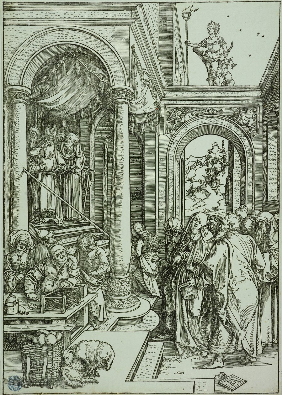 A Szűz élete: A Szűz bemutatása a templomban (Bartsch 81) alkotó: Albrecht Dürer