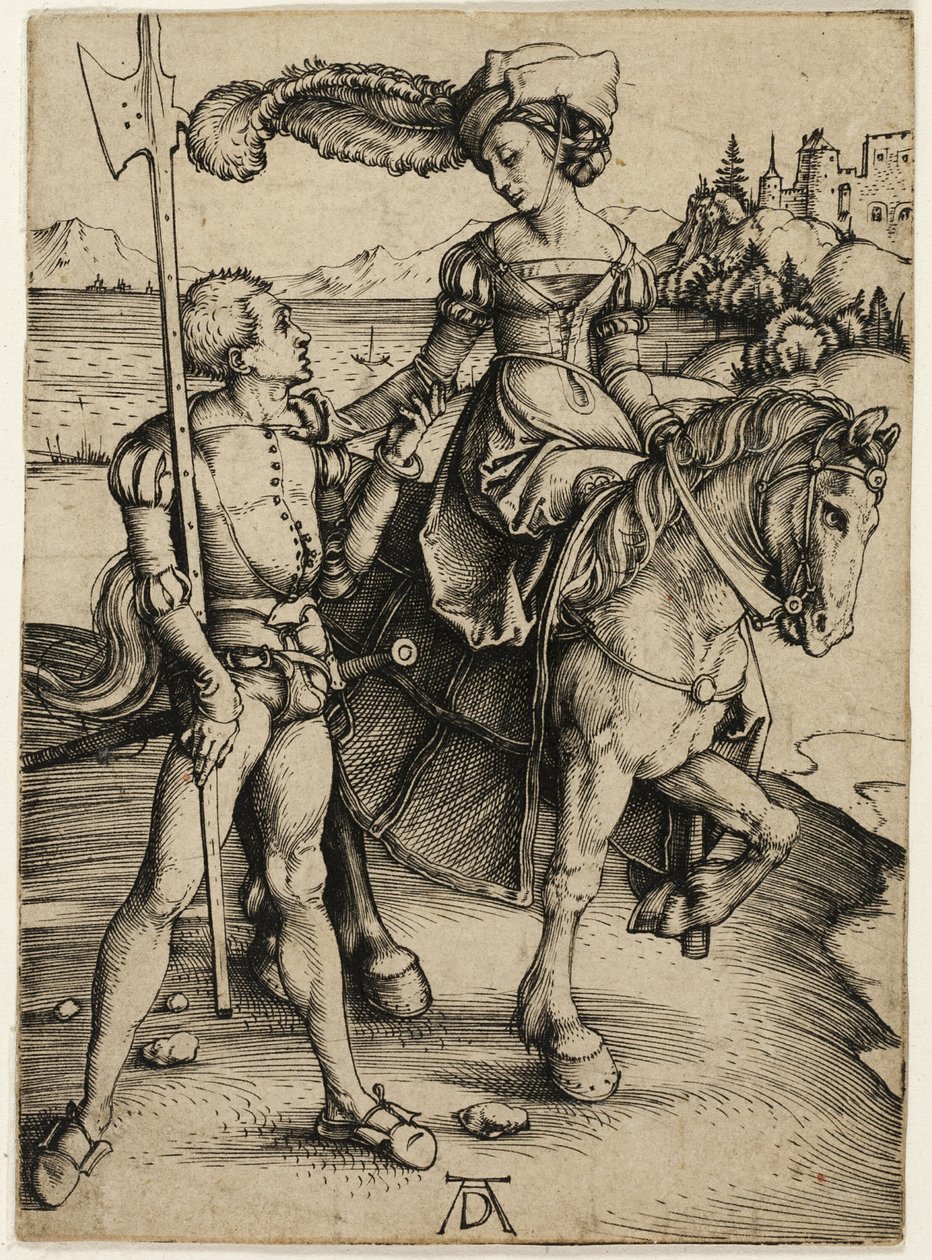 Hölgy lóháton és Landsknechtben alkotó: Albrecht Dürer
