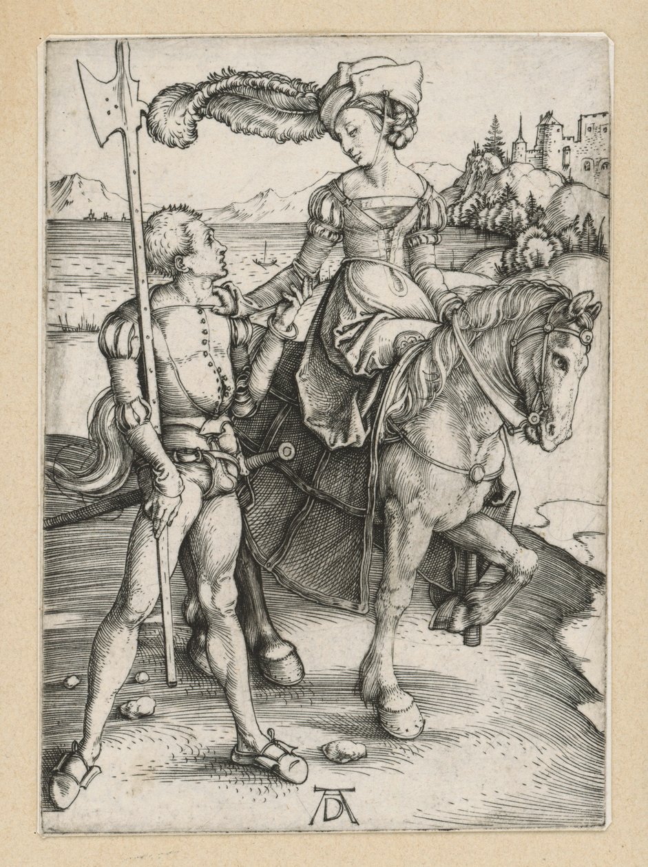 Landsknecht és fiatal hölgy lóháton alkotó: Albrecht Dürer