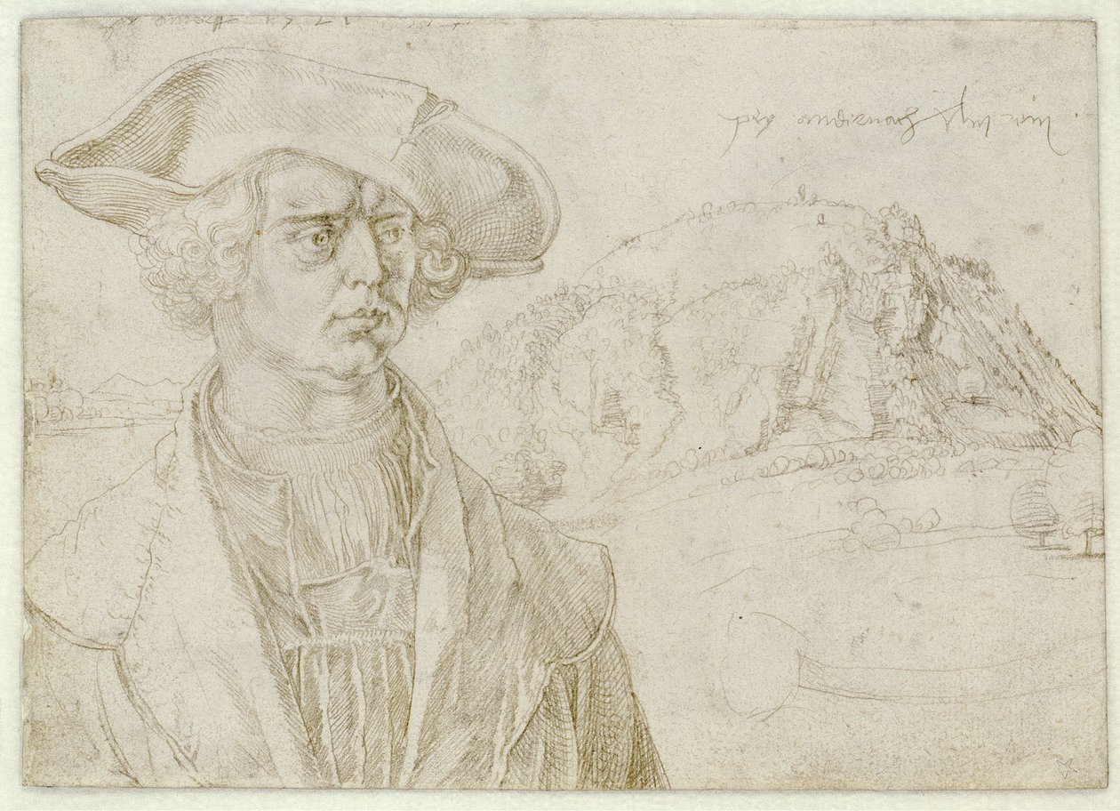 Férfi mellkép (Aert Bruyn) és tájkép Andernach közelében alkotó: Albrecht Dürer