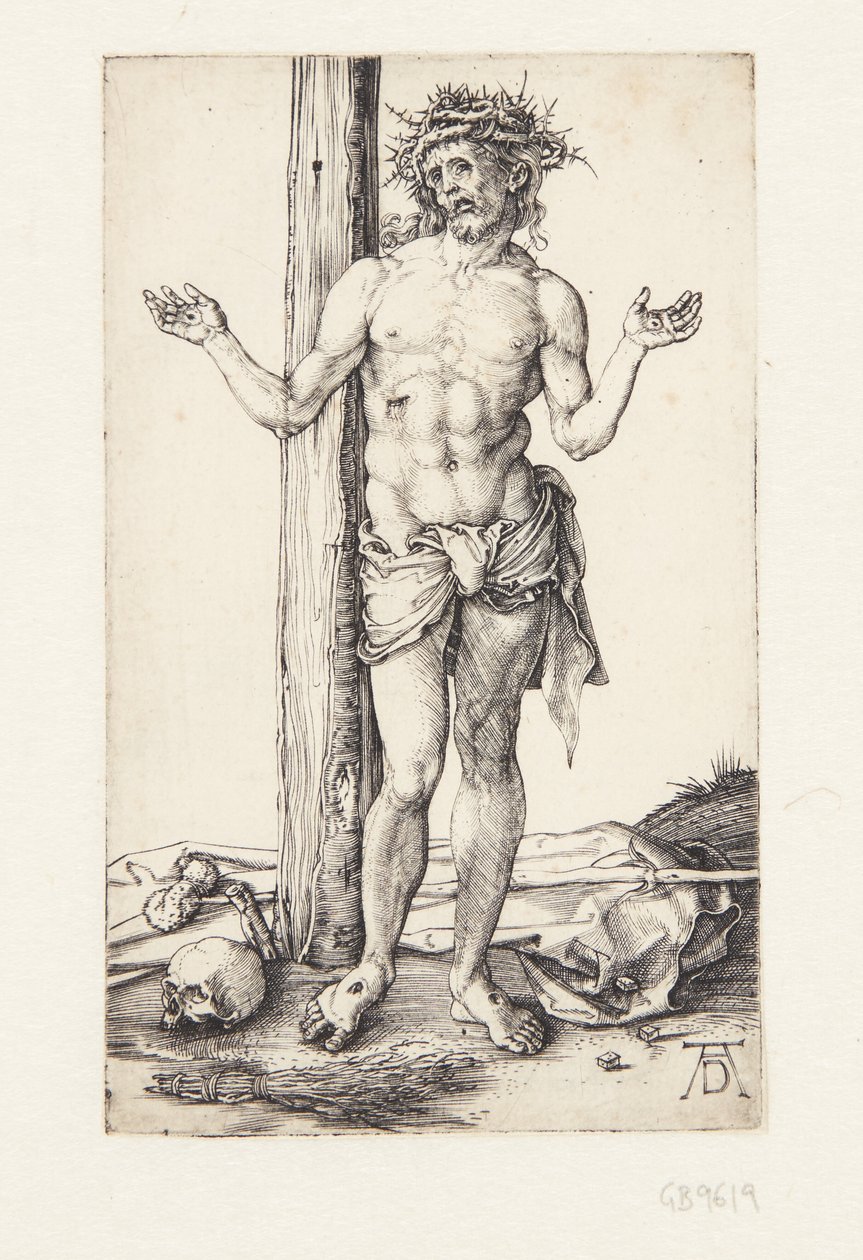Fájdalom embere felemelt kézzel alkotó: Albrecht Dürer