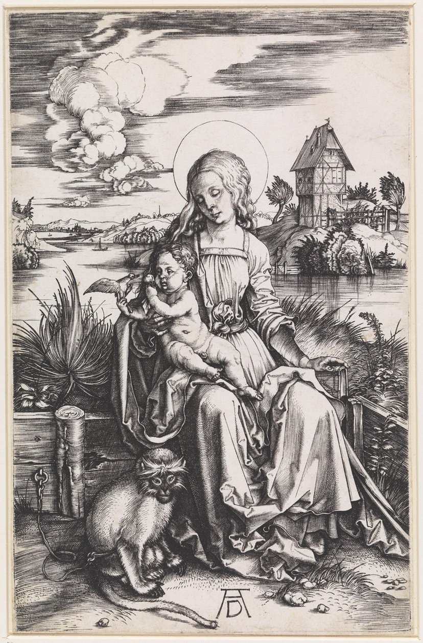Mária a gyermekkel és egy majommal alkotó: Albrecht Dürer