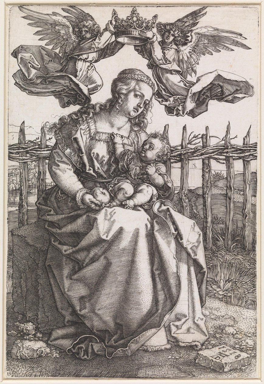 Két angyal által megkoronázott Mária a gyermekkel alkotó: Albrecht Dürer