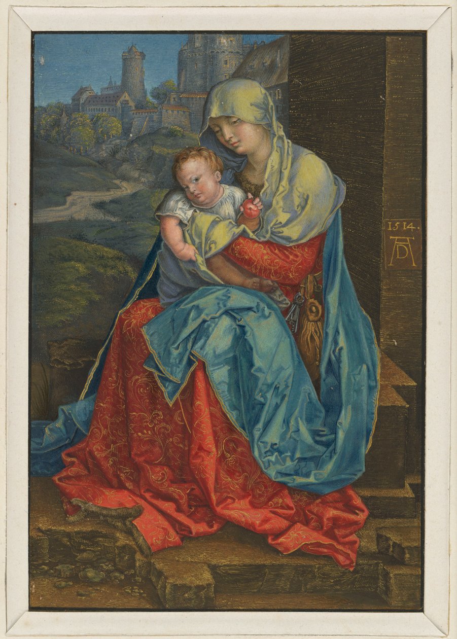 Mária a gyermekkel egy fal előtt ülve alkotó: Albrecht Dürer