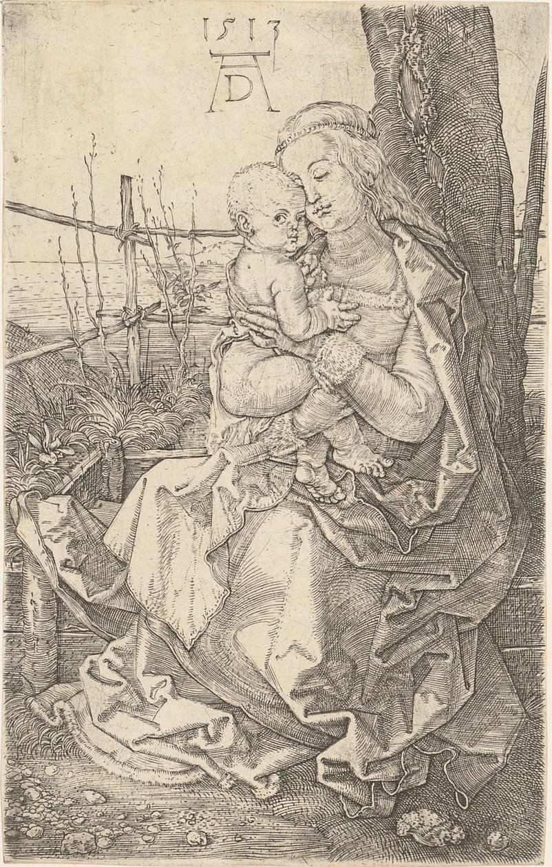 Mária a gyermekkel a fa mellett alkotó: Albrecht Dürer