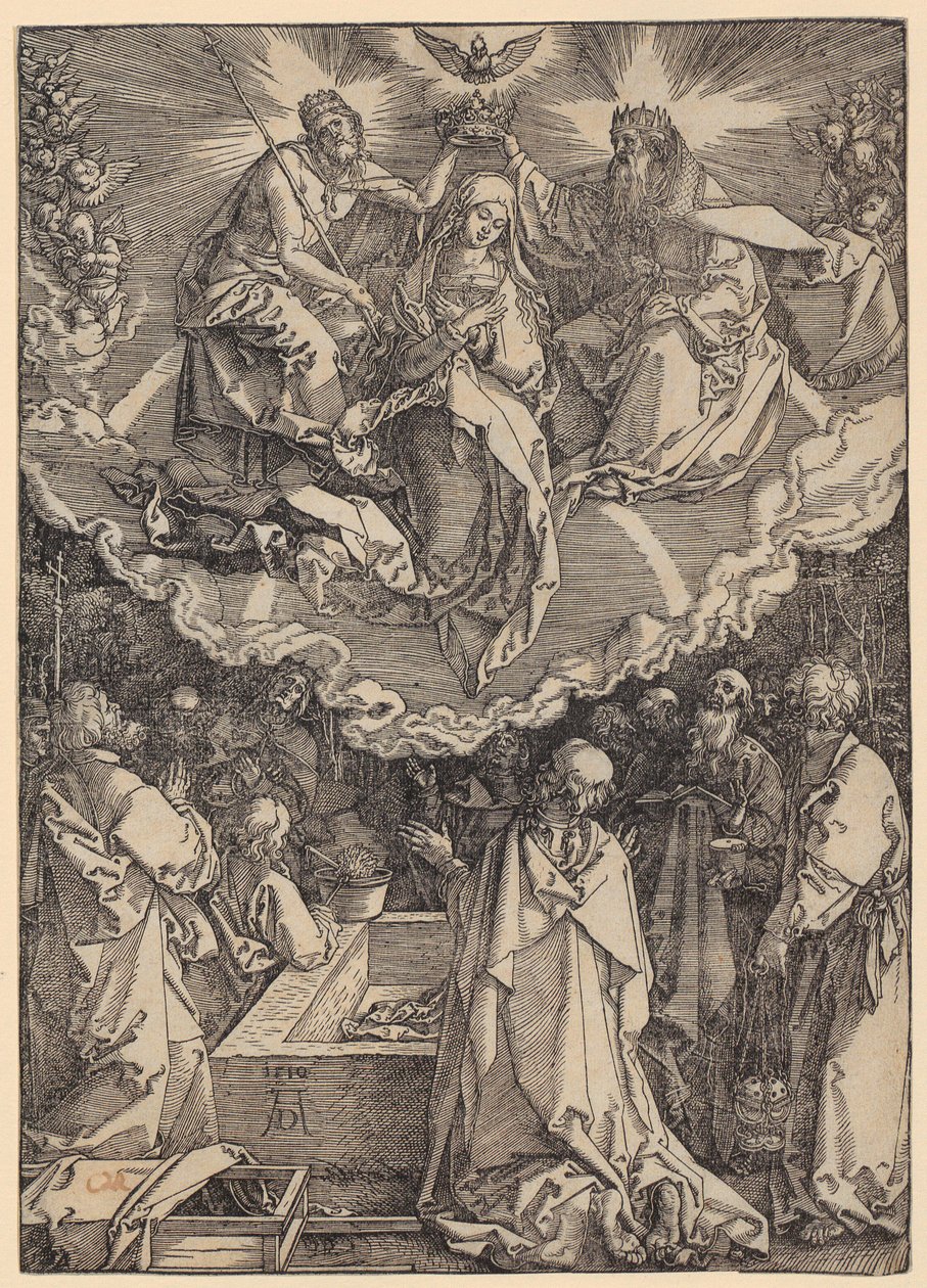 Szűz Mária mennybemenetele és megkoronázása, a „Mária élete” sorozat 19. lapja alkotó: Albrecht Dürer