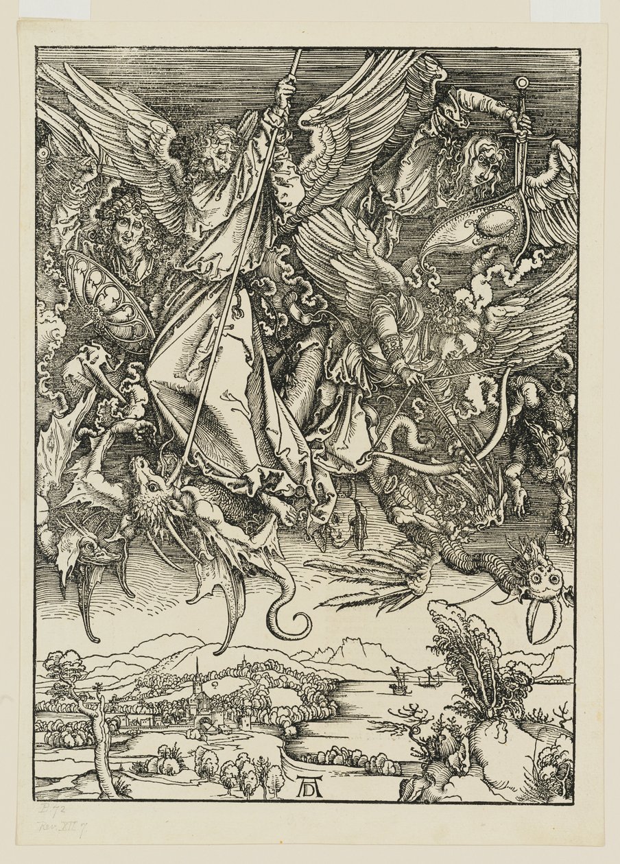 Mihály és angyalai harcolnak a sárkánnyal alkotó: Albrecht Dürer