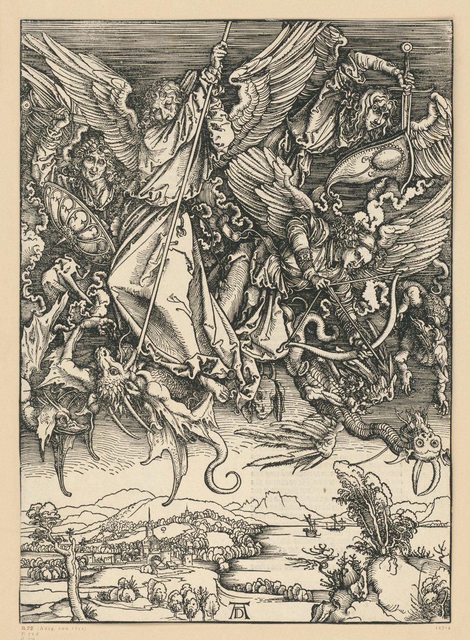 Mihály harca a sárkánnyal (Apokalipszis) alkotó: Albrecht Dürer