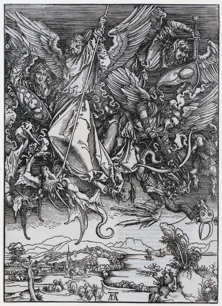Mihály harca a sárkánnyal, X. alak, a „Jelenések” sorozat 12. lapja alkotó: Albrecht Dürer