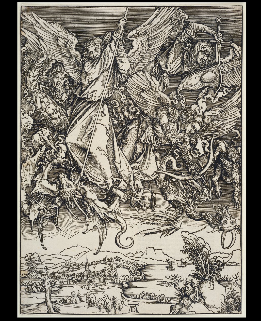 Mihály küzdelme a sárkánnyal, az Apokalipszis-sorozatból, első német kiadás, 1498 alkotó: Albrecht Dürer
