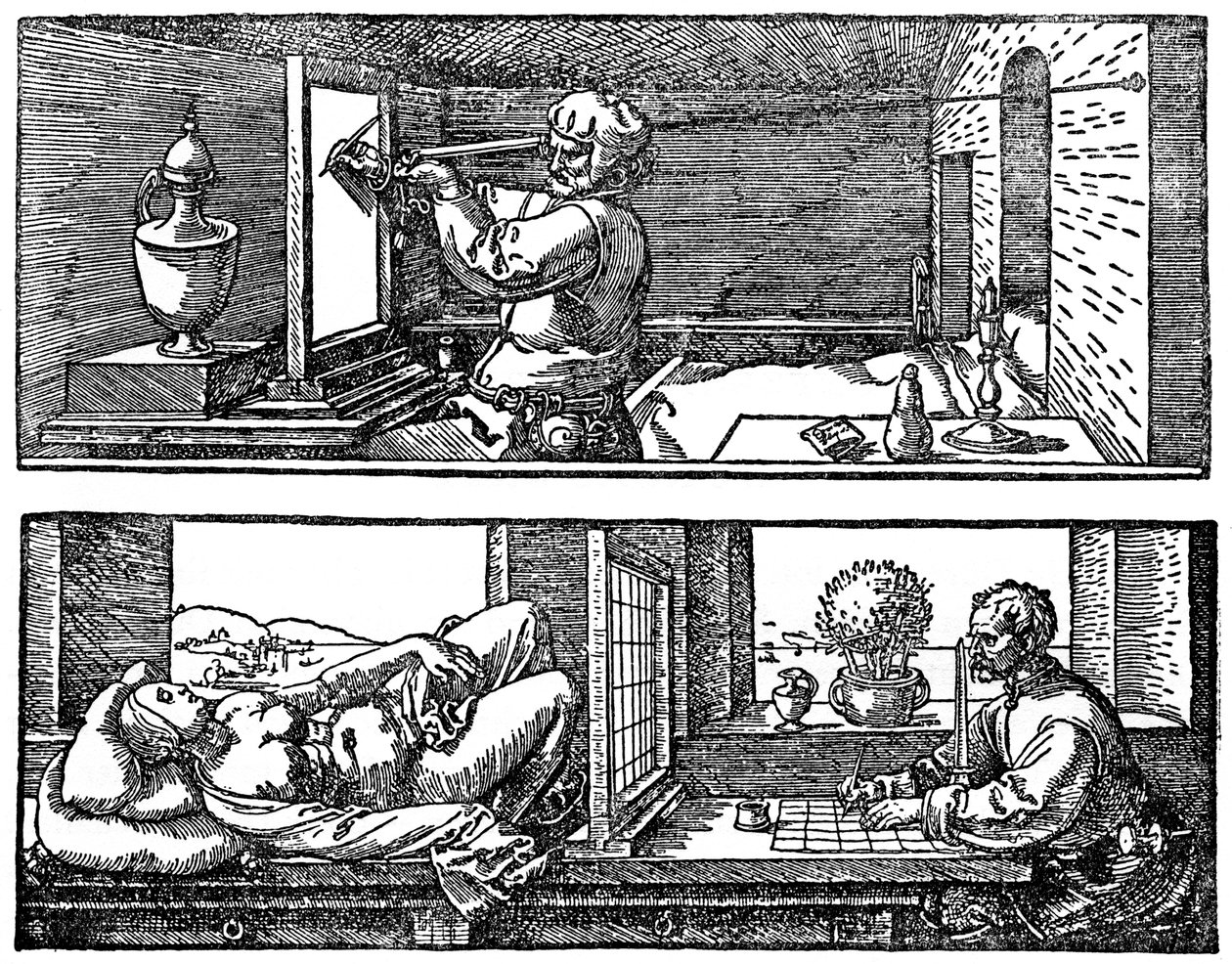 Perspektíva gép, 1525, 1936 alkotó: Albrecht Dürer
