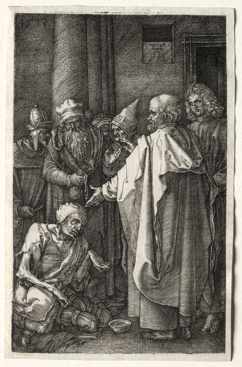 Péter és János a nyomorék gyógyítása a templom kapujában, 1512. alkotó: Albrecht Dürer