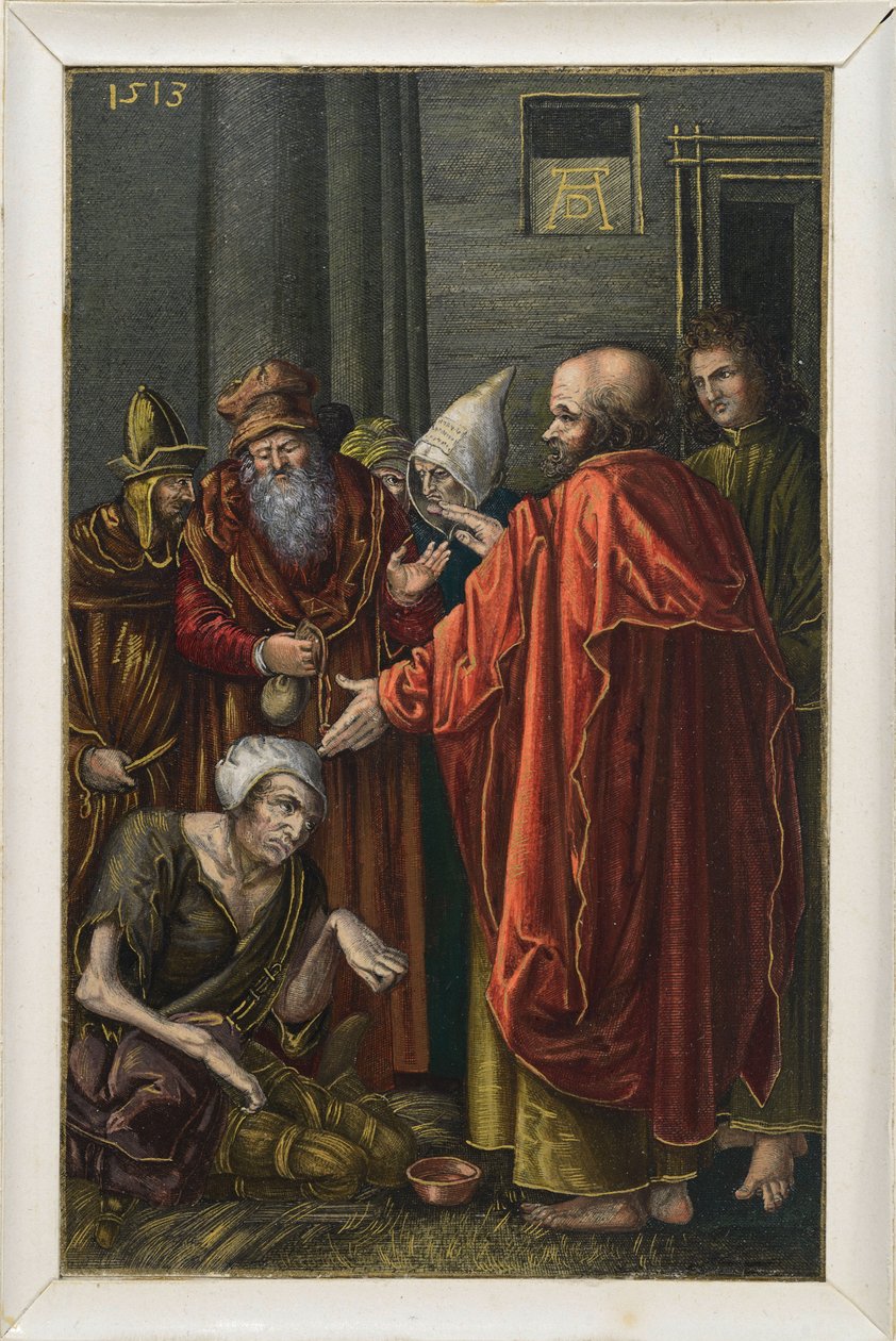 Péter és János meggyógyít egy sánta koldust a templomban alkotó: Albrecht Dürer