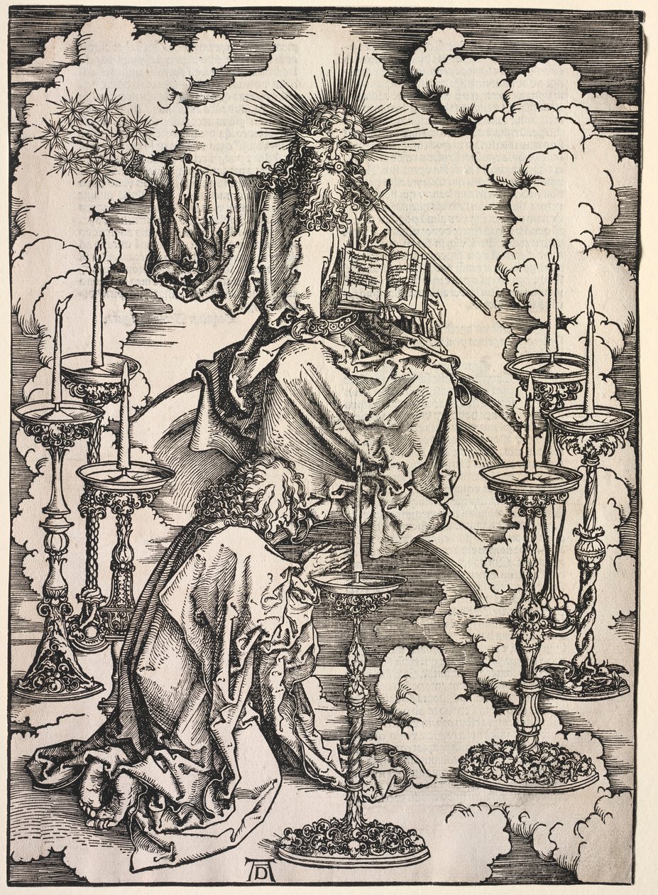 Szent János kinyilatkoztatása: Szent János a hét gyertyatartót nézi, 1511. alkotó: Albrecht Dürer