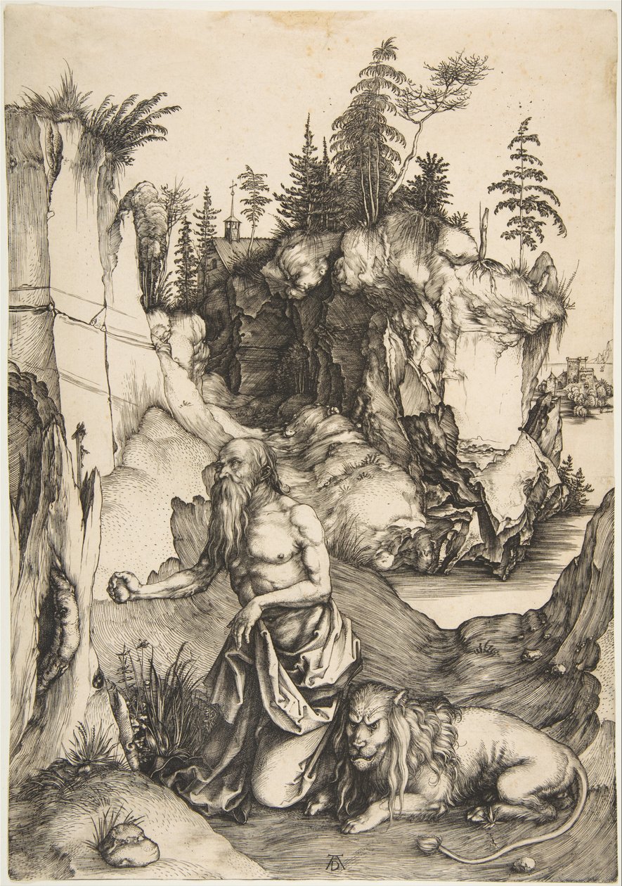 A bűnbánó Szent Jeromos a pusztában alkotó: Albrecht Dürer
