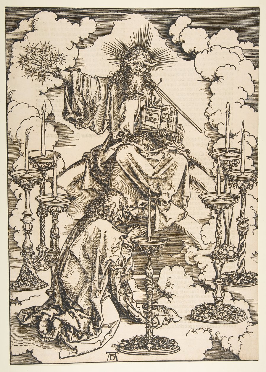Szent János látja a hét arany gyertyatartót, az Apokalipszis.n.d. alkotó: Albrecht Dürer