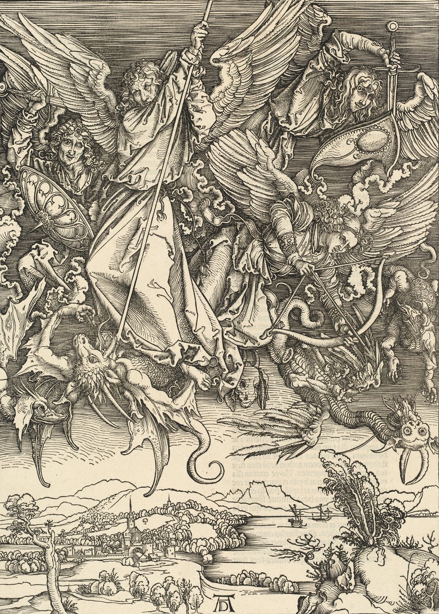 Szent Mihály harc a sárkány ellen, 1498. alkotó: Albrecht Dürer