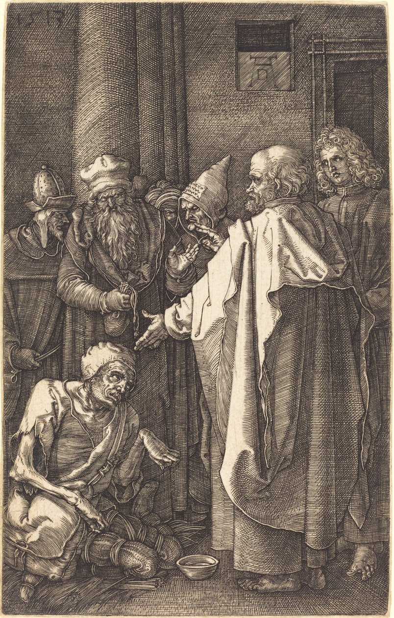Szent Péter és Szent János egy nyomorékot gyógyítanak a templom kapujában alkotó: Albrecht Dürer