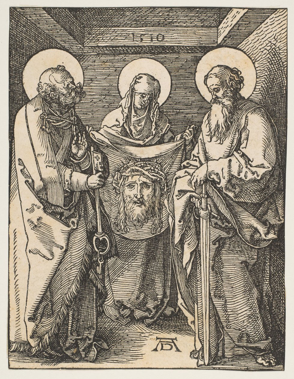 Szent Veronika Szent Péter és Pál között, A kis passióból, 1510. alkotó: Albrecht Dürer