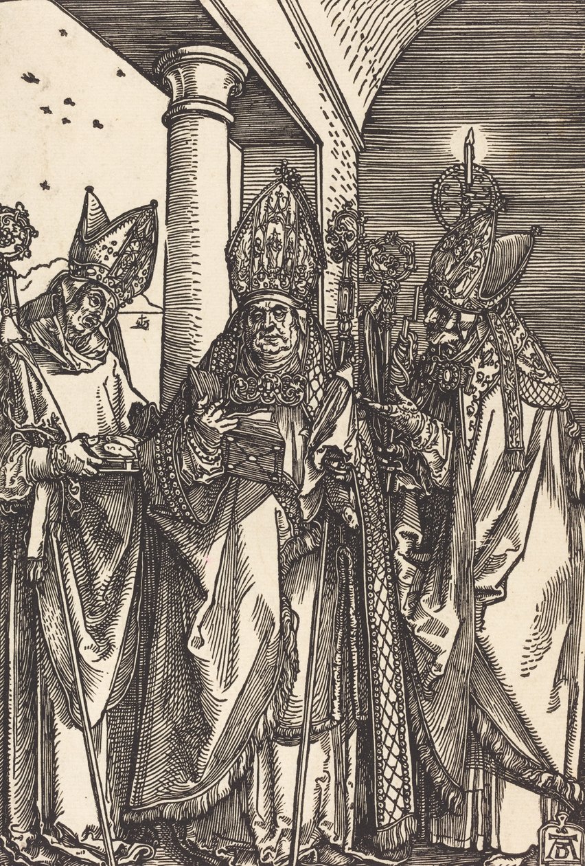 Szent Miklós, Ulrich és Erasmus, c. 1508. alkotó: Albrecht Dürer