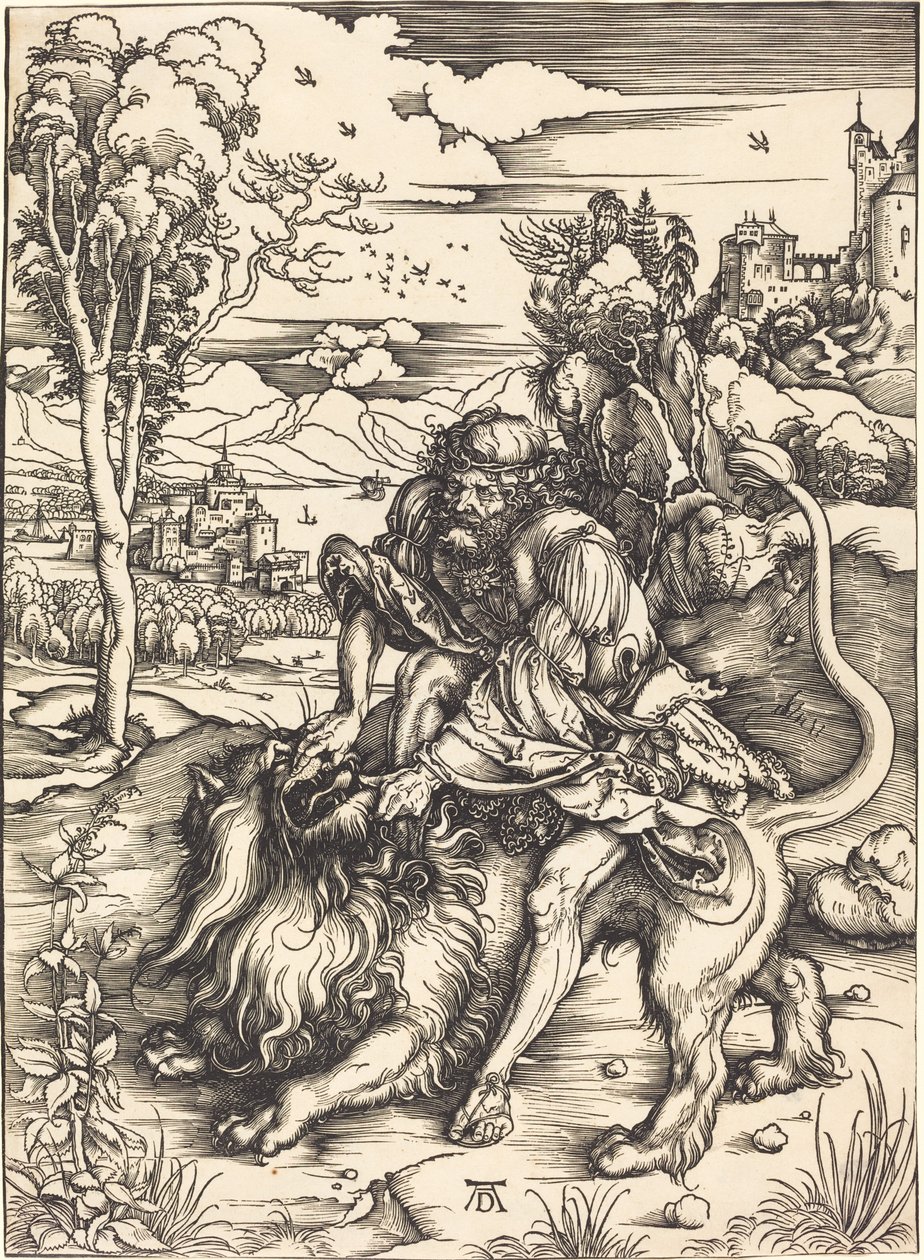 Sámson harcol az oroszlánnal alkotó: Albrecht Dürer