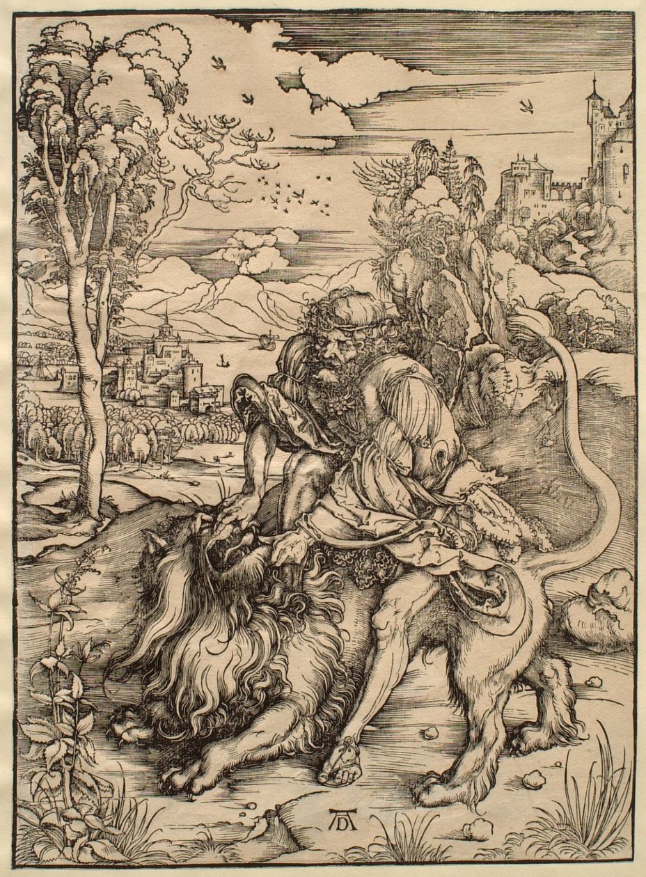 Sámson harca az oroszlánnal alkotó: Albrecht Dürer
