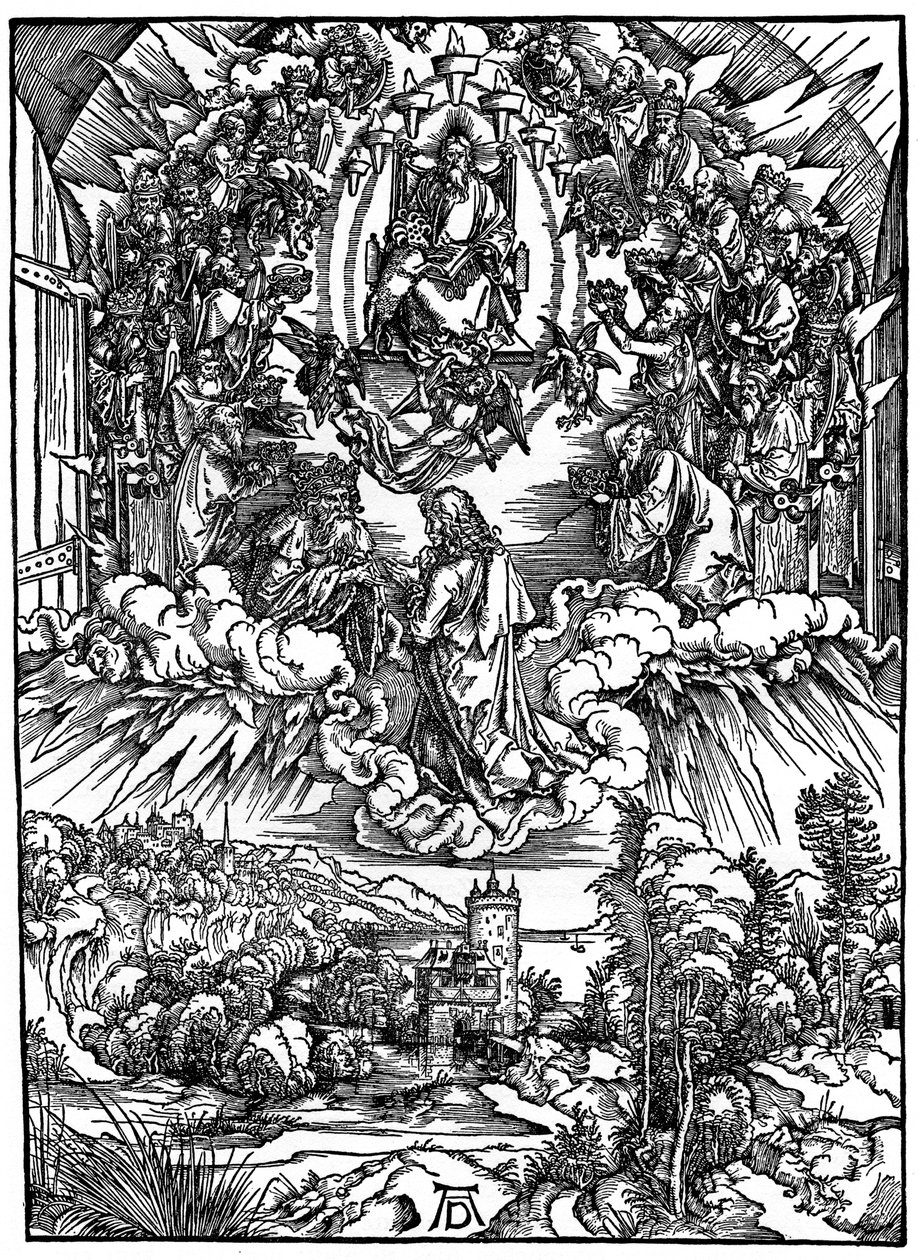 Jelenet az Apokalipszisből, Szent János Isten, az Atya és a huszonnégy vén előtt, 1498, 1936. alkotó: Albrecht Dürer