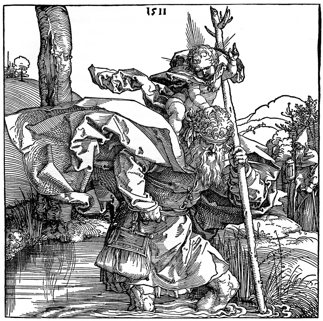 Szent Kristóf a csecsemő Krisztust cipelő, 1511, 1936 alkotó: Albrecht Dürer