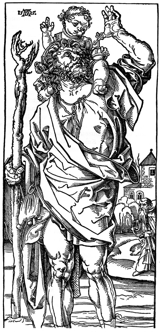 Szent Kristóf a csecsemő Krisztust cipelő, 1525, 1936 alkotó: Albrecht Dürer