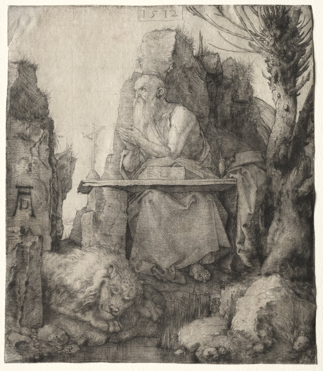 Szent Jeromos egy póllard fűz közelében ül alkotó: Albrecht Dürer