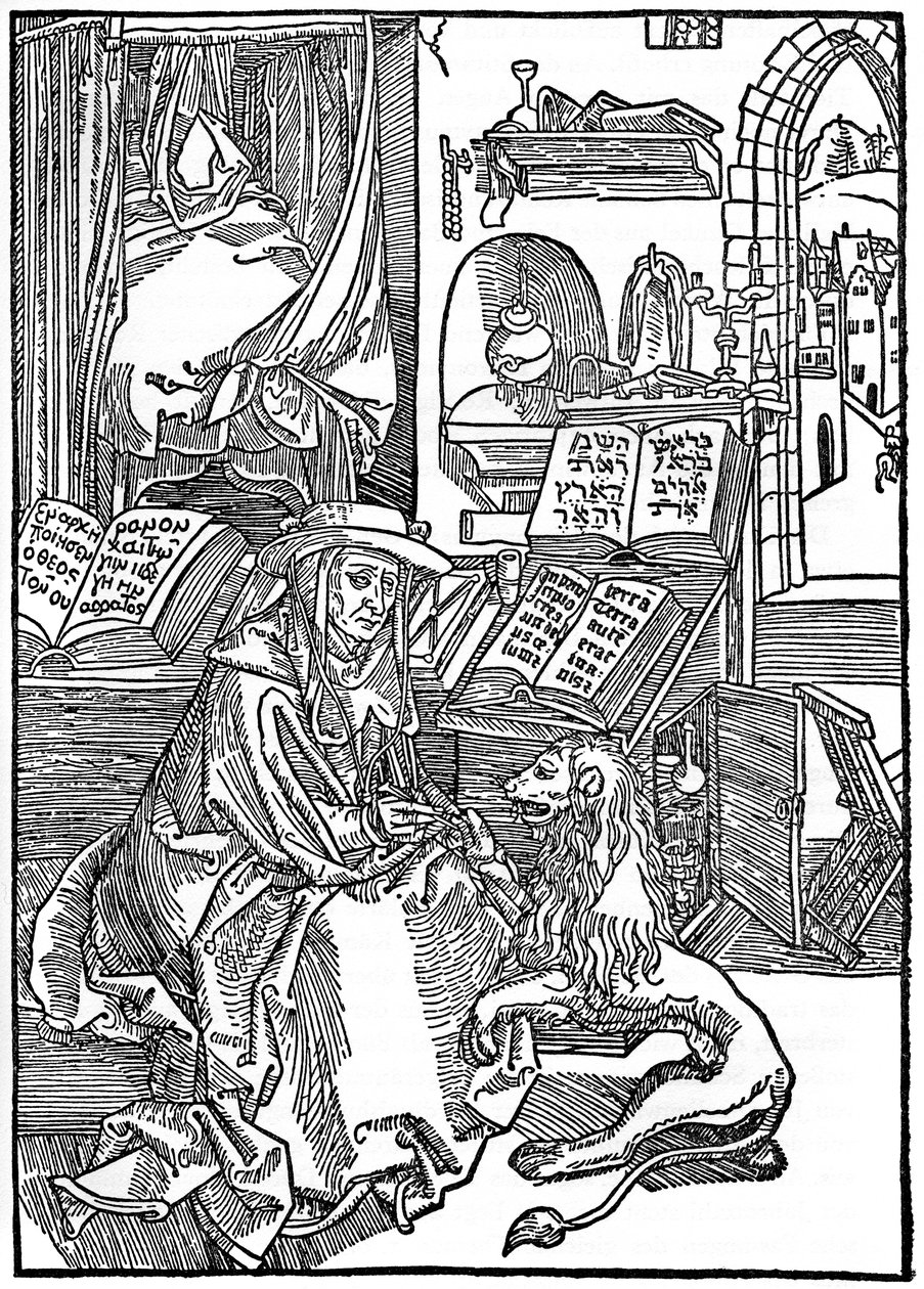 Szent Jeromos a dolgozószobájában tövist húz ki az oroszlán mancsából, 1492, 1936 alkotó: Albrecht Dürer