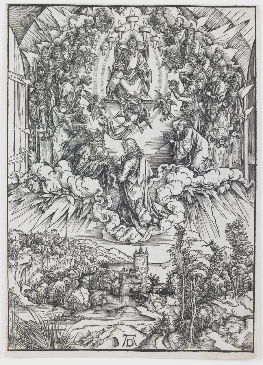Szent János Isten és a vének előtt, az „Apokalipszis” sorozatból alkotó: Albrecht Dürer