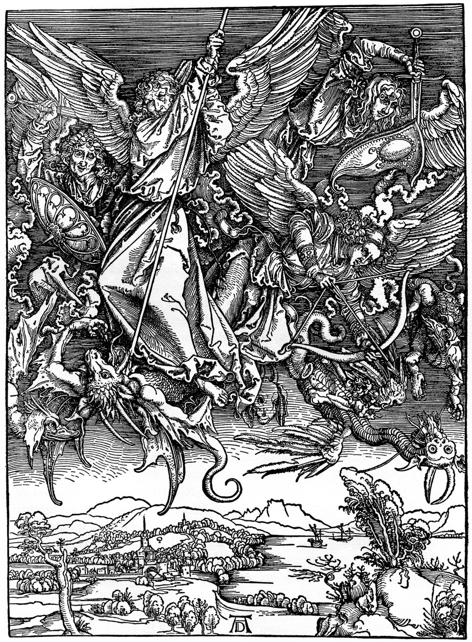 Szent Mihály Harc a sárkánnyal, 1498, 1936 alkotó: Albrecht Dürer