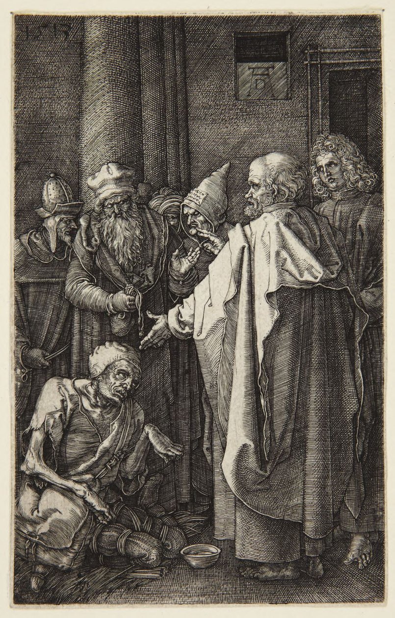 Szent Péter és Szent János meggyógyítja a sánta embert (a „Passió” metszetsorozatból) alkotó: Albrecht Dürer