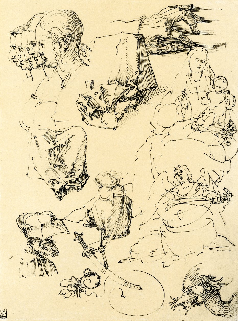 Tanulmánylap különböző mintákkal alkotó: Albrecht Dürer