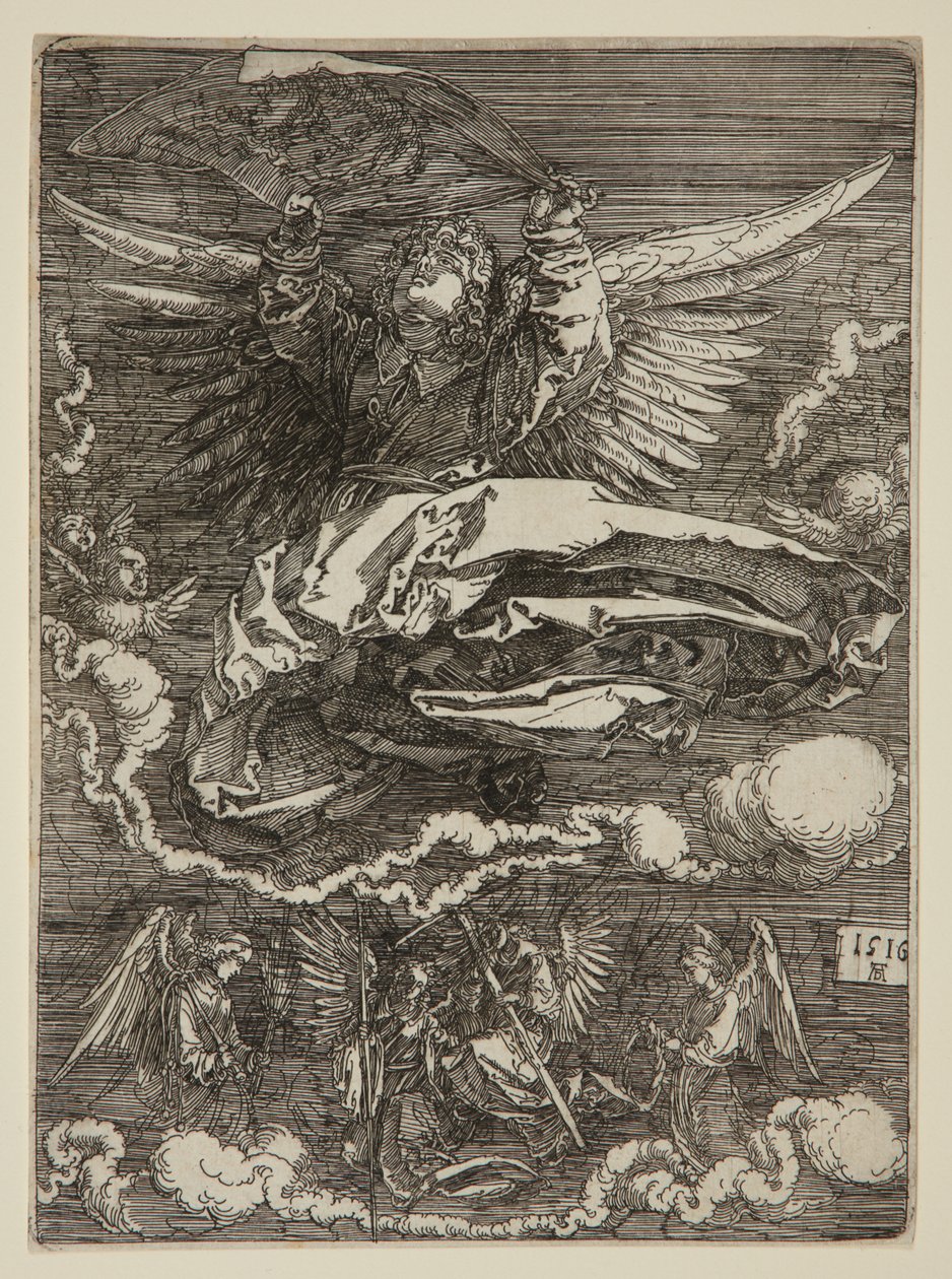 Angyal által kiterített verejtékkendő alkotó: Albrecht Dürer