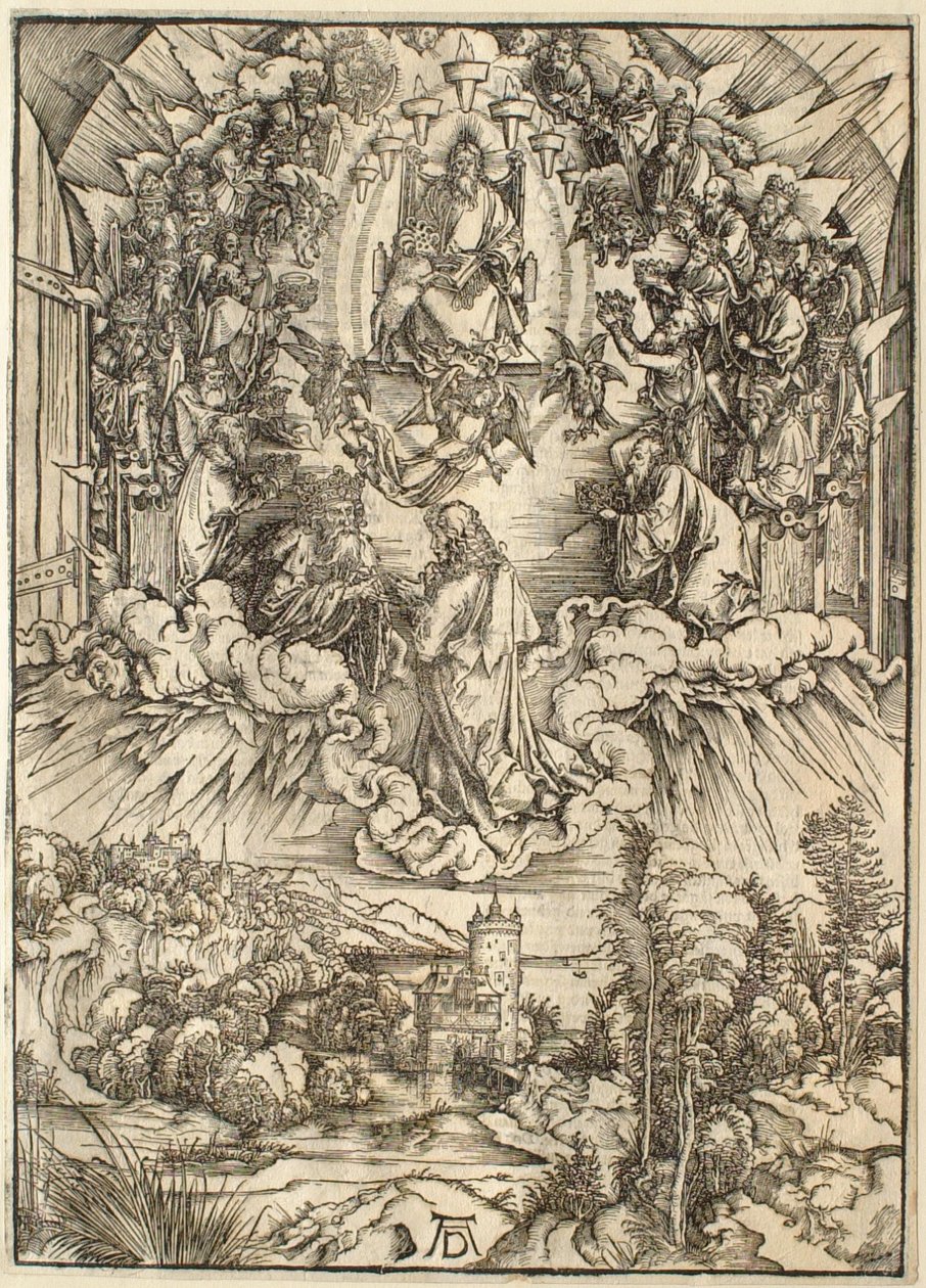 Az Apokalipszis: Szent János Isten és a vének előtt alkotó: Albrecht Dürer
