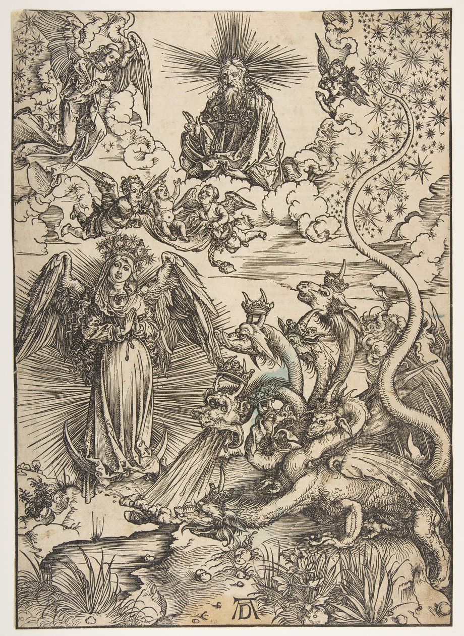 Az apokaliptikus nő az Apokalipszisből, latin kiadás, 1511, 1511. alkotó: Albrecht Dürer