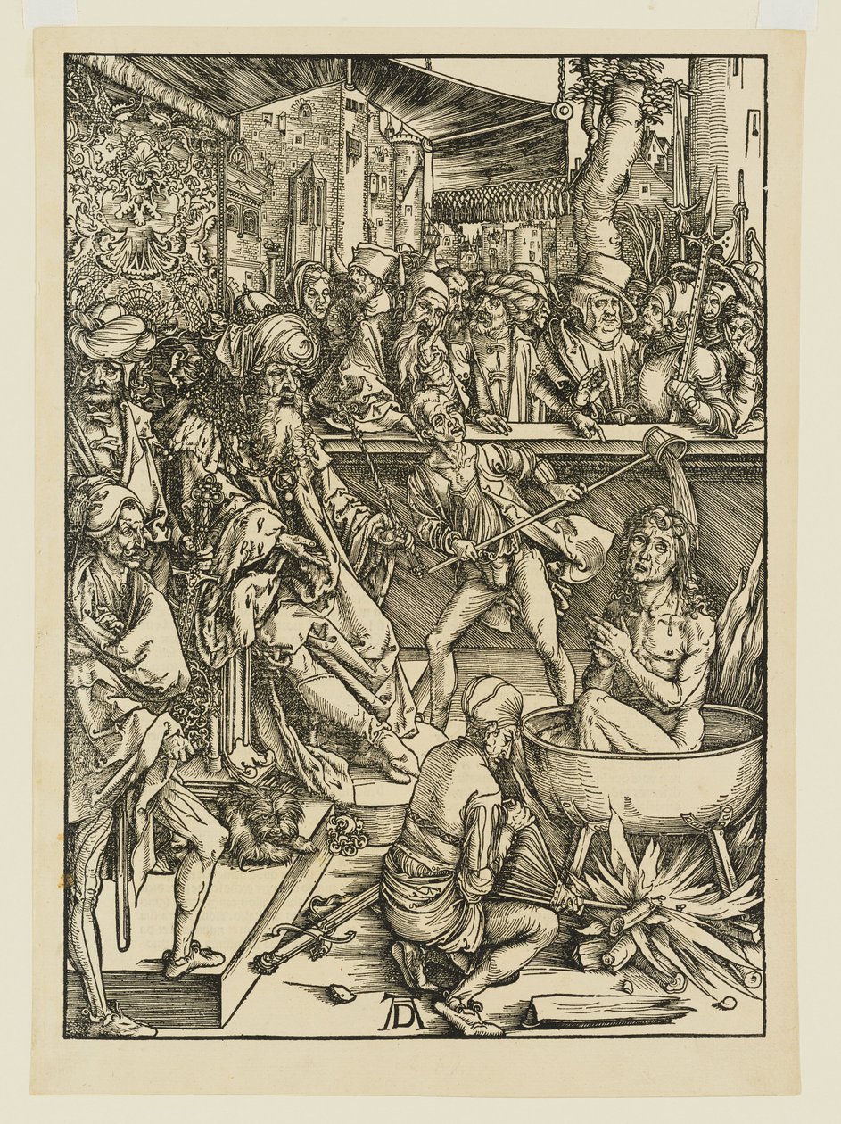 Szent János megkísérelt mártírhalála forró olajjal teli üstben, Domitianus alatt alkotó: Albrecht Dürer