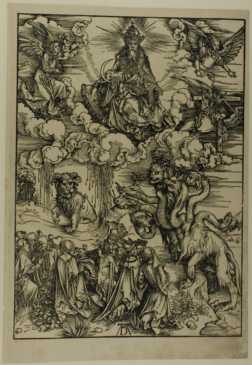 A kétszarvú állat, mint egy bárány, Az Apokalipszisből alkotó: Albrecht Dürer