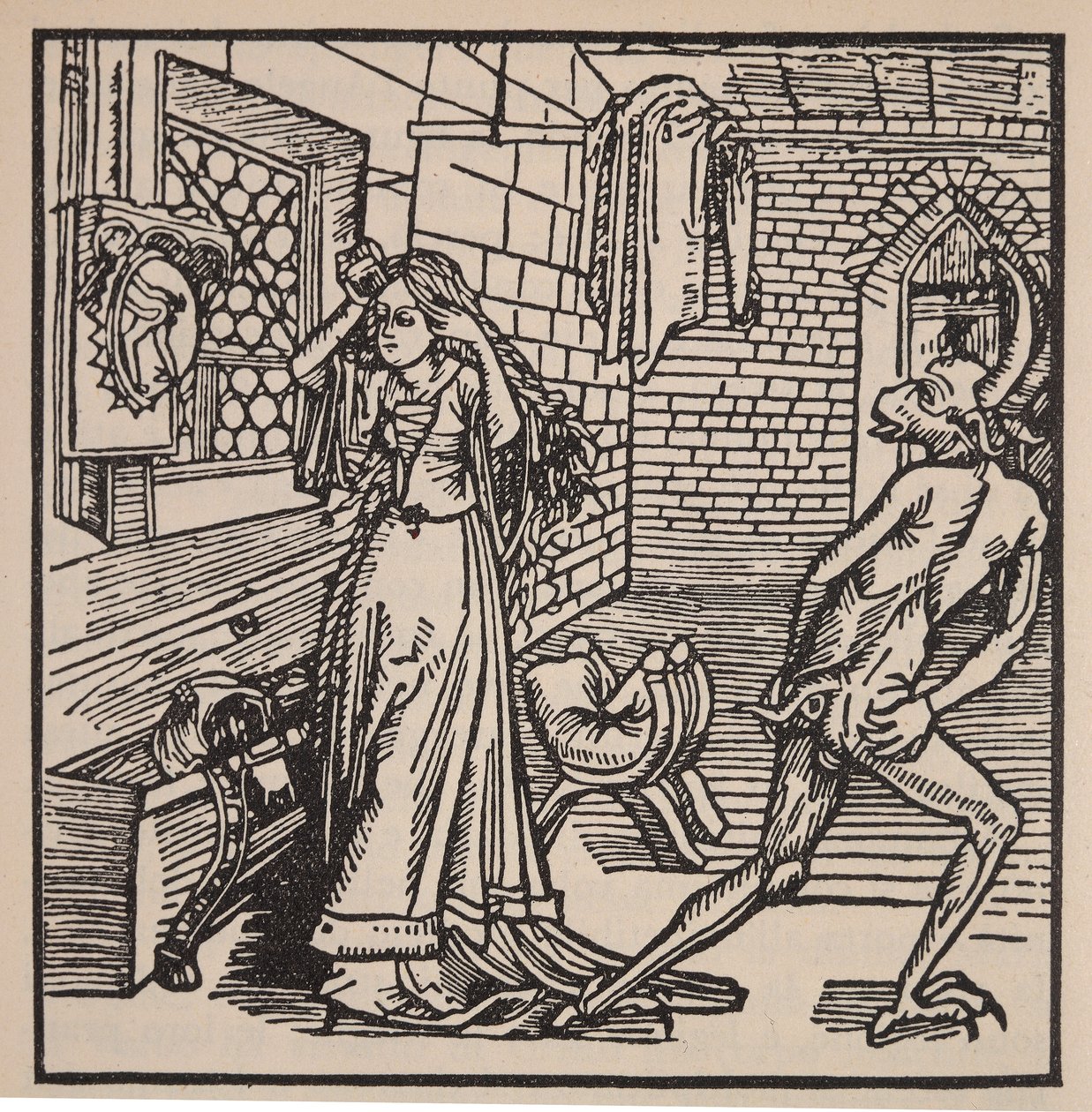 A hiúság démona és a kacér, illusztráció a „Der Ritter vom Turm”-ból, 1498 (lásd még: 202574) alkotó: Albrecht Dürer