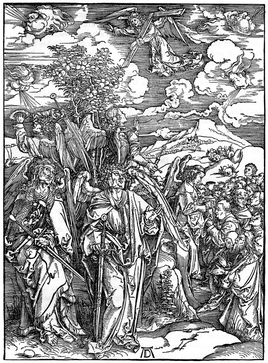 A szeleket tartó négy angyal, 1498, 1936 alkotó: Albrecht Dürer