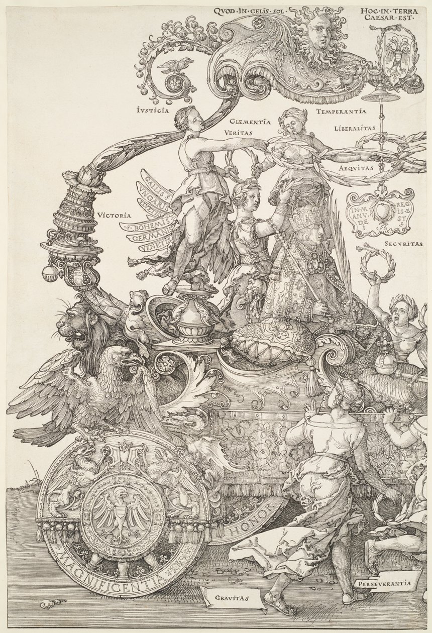 A nagy diadalszekér: a szekér bal oldala a Győzelem által megkoronázott császárral alkotó: Albrecht Dürer