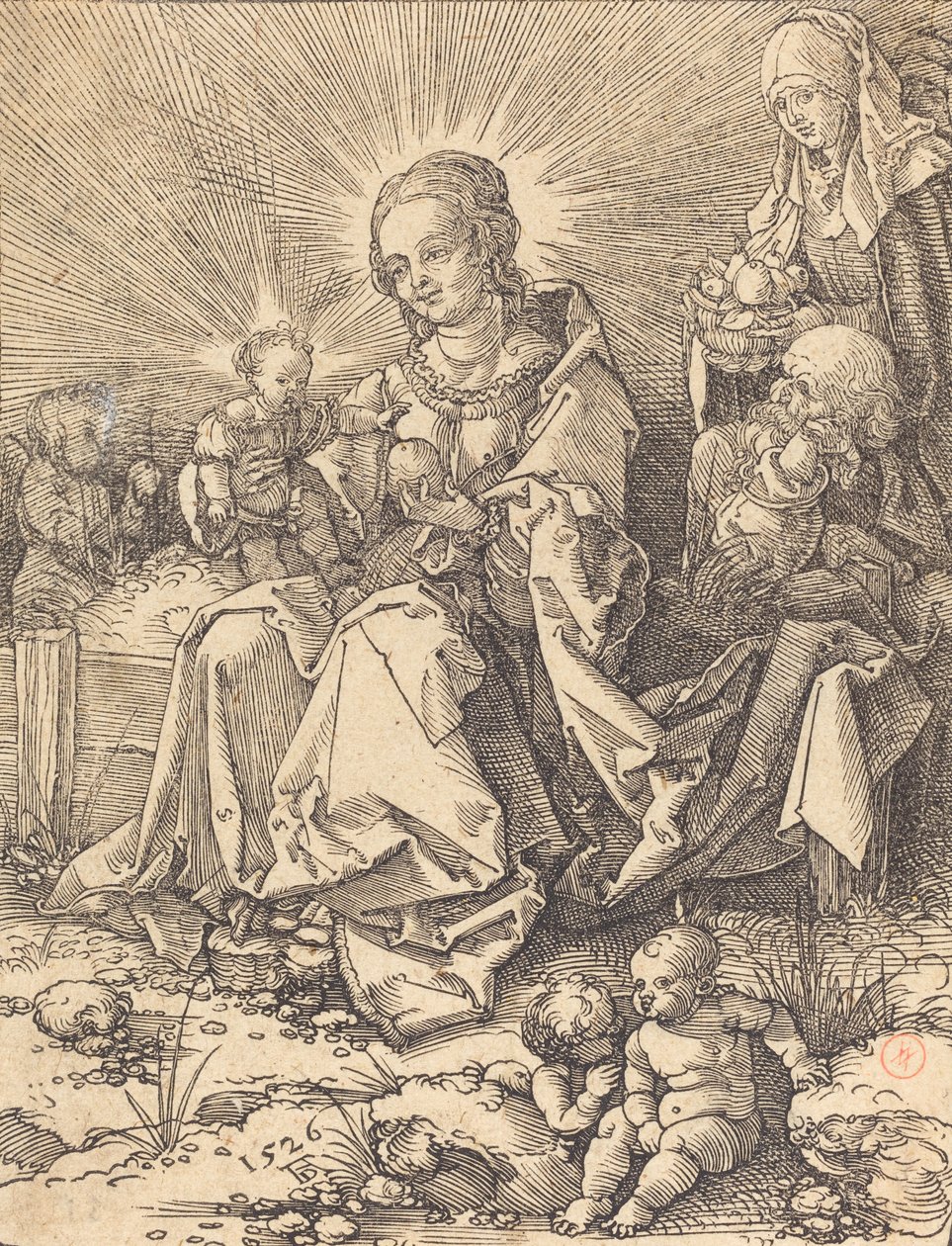 A Szent Család egy füves padon, 1526. alkotó: Albrecht Dürer