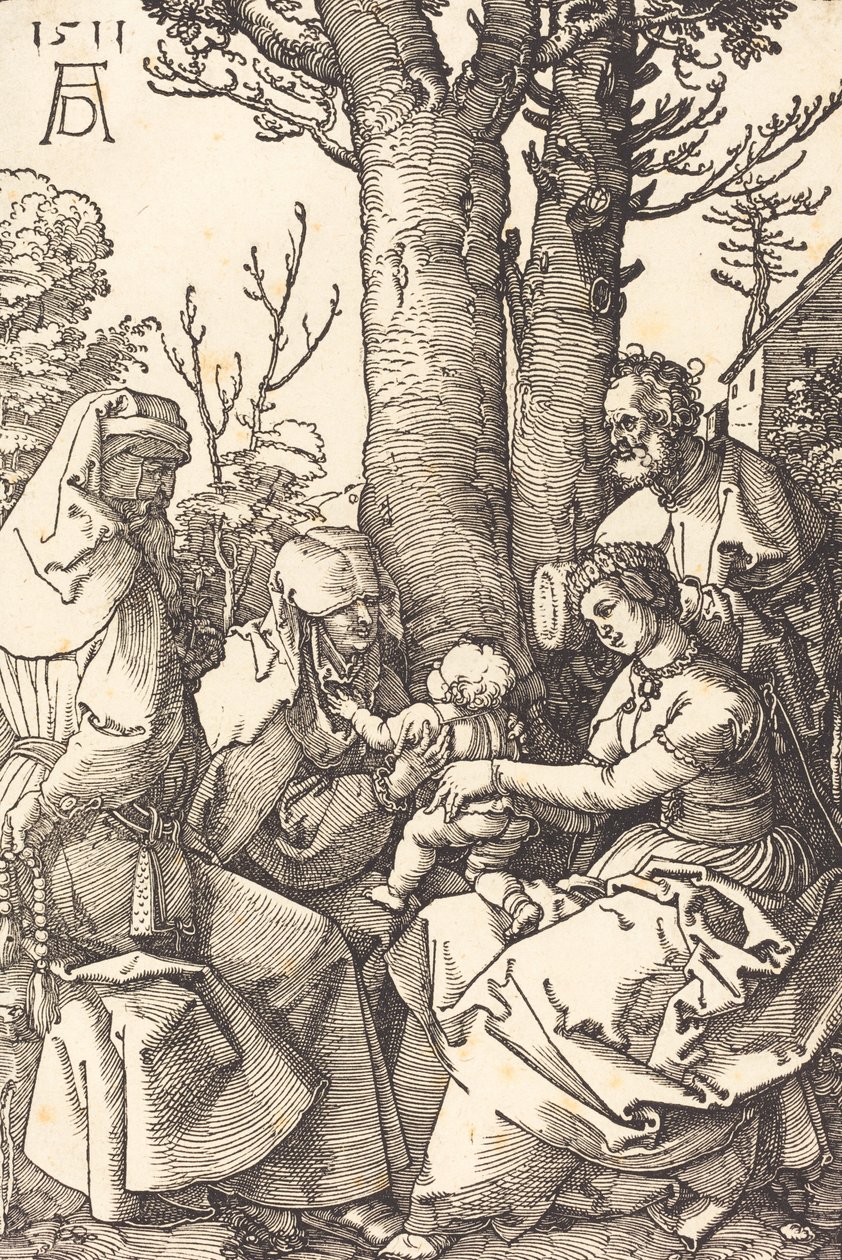 A Szent Család Joachimol és Annával egy fa alatt, 1511. alkotó: Albrecht Dürer