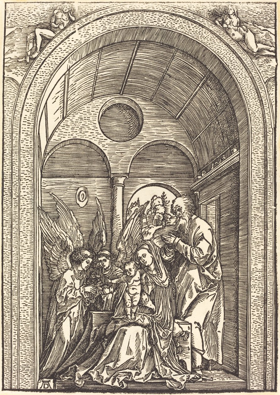 A Szent Család két angyallal egy boltíves teremben alkotó: Albrecht Dürer