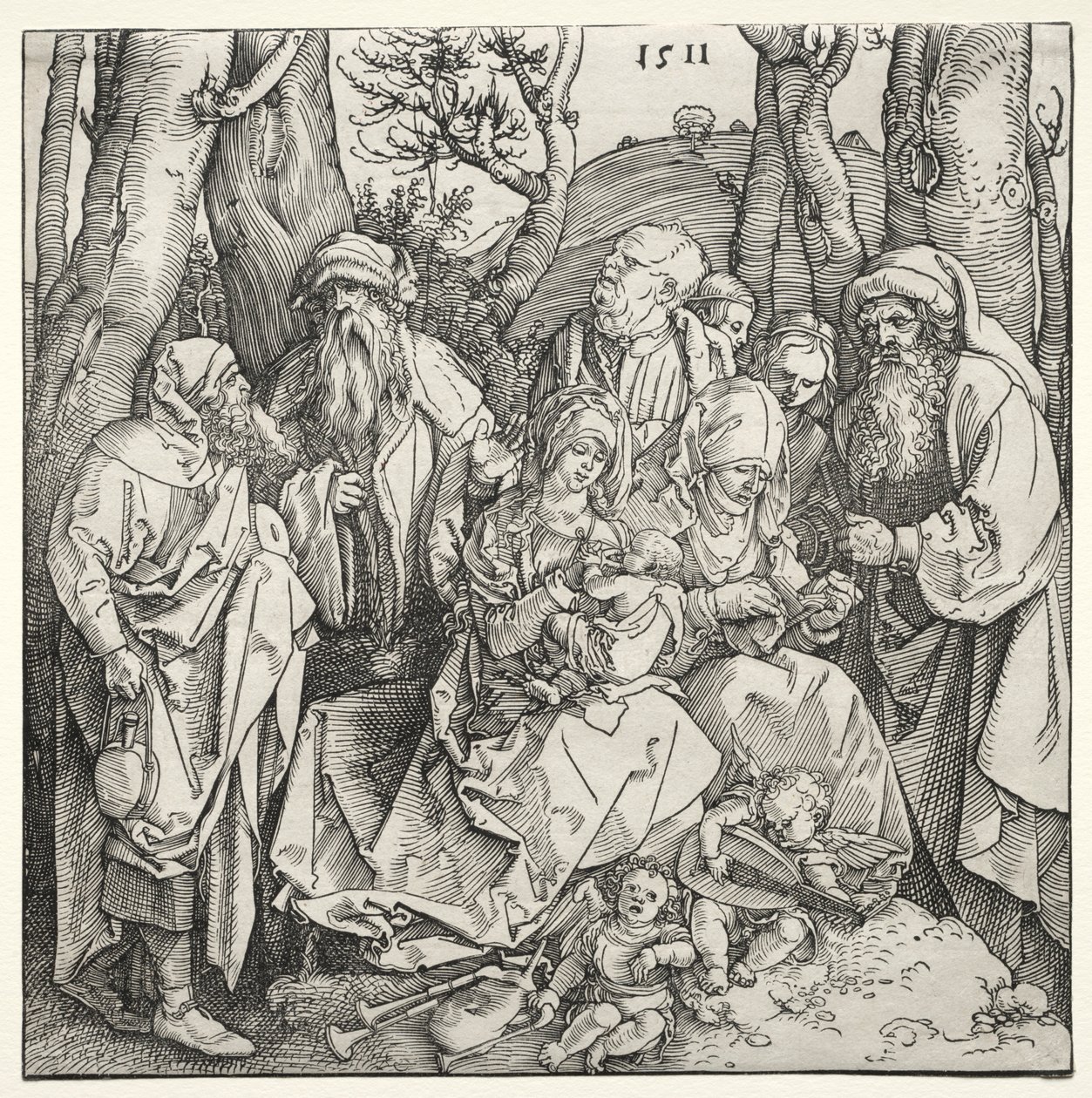 A Szent Család két muzsikus angyallal, 1511. alkotó: Albrecht Dürer