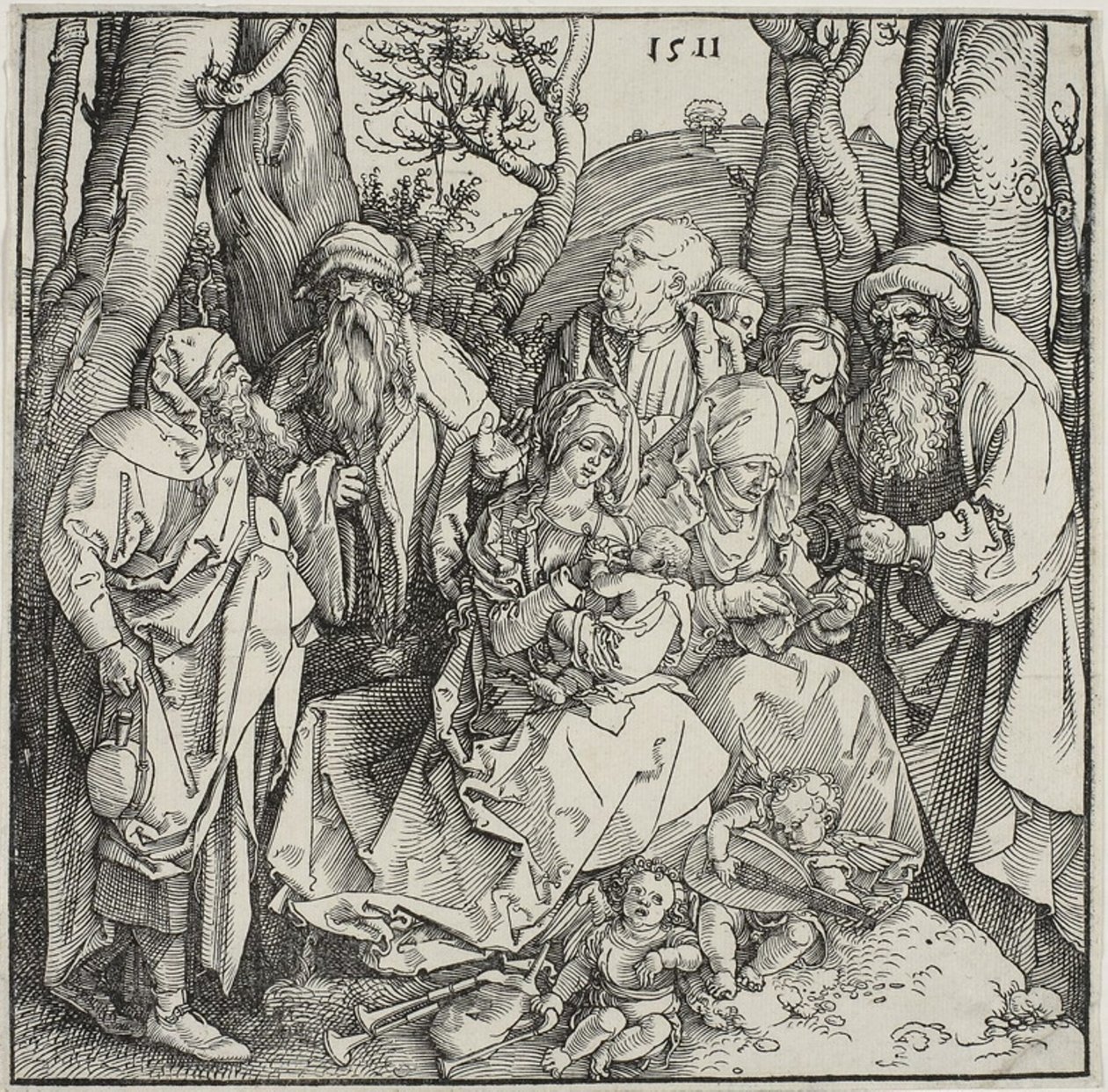 A szent rokonság és két muzsikus angyal alkotó: Albrecht Dürer
