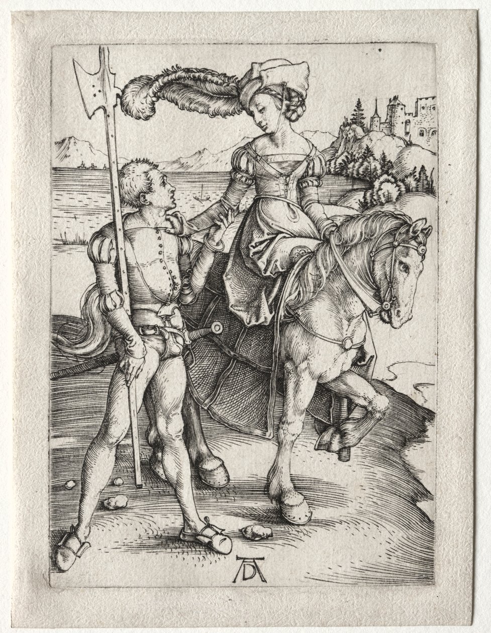A Lady Riding és a Landsknecht c. 1497. alkotó: Albrecht Dürer