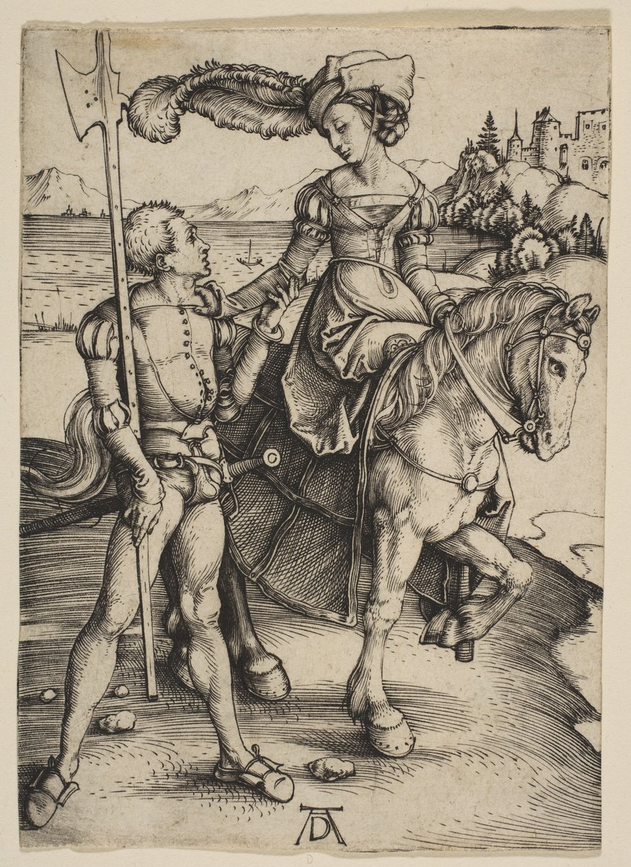 A lovon ülő hölgy és a landsknecht alkotó: Albrecht Dürer